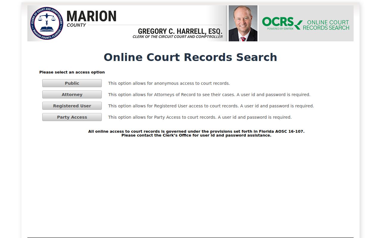 Marion Online Court Records Search for Ocala case parties