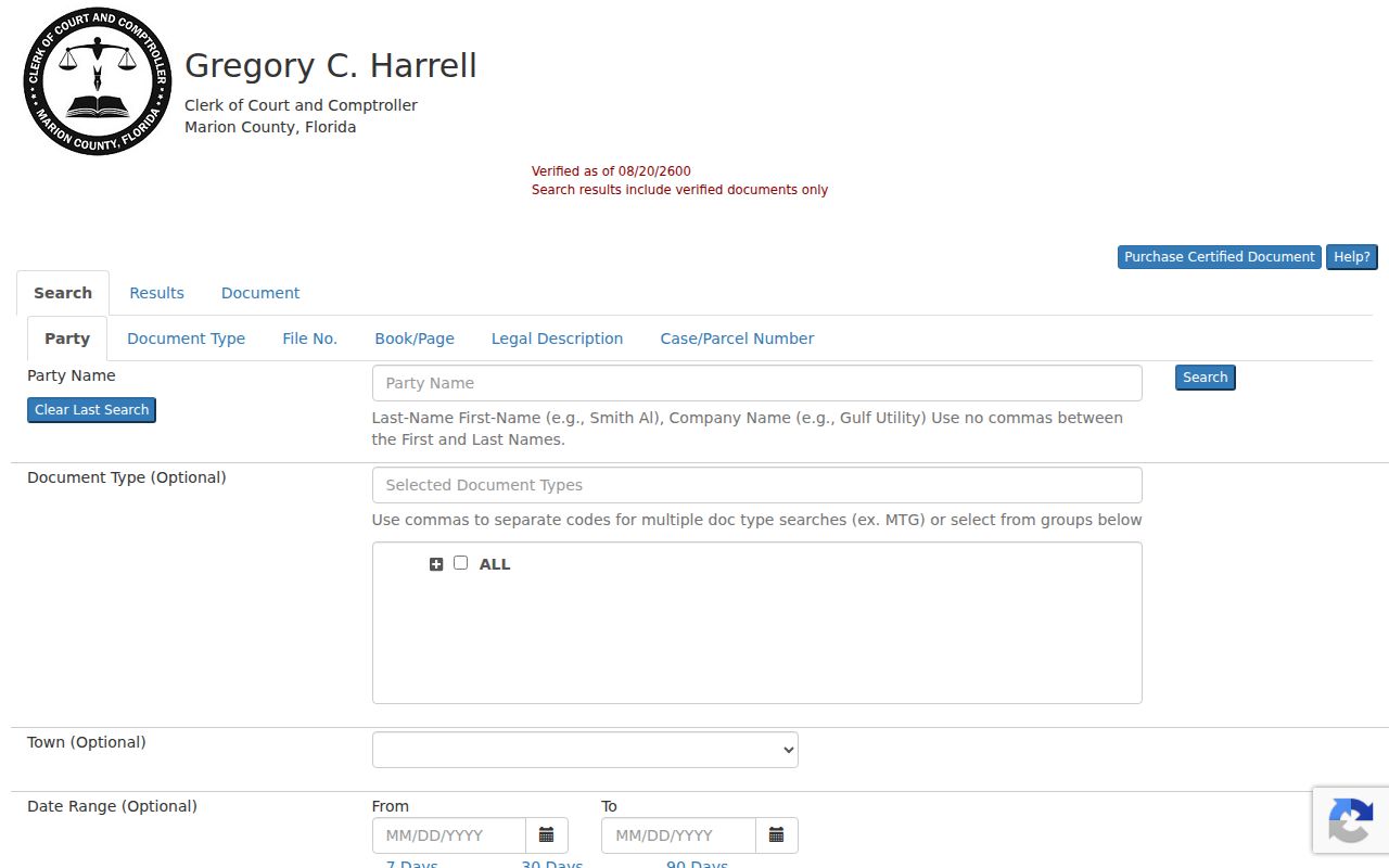 Marion Official Records party and deed search for Ocala names