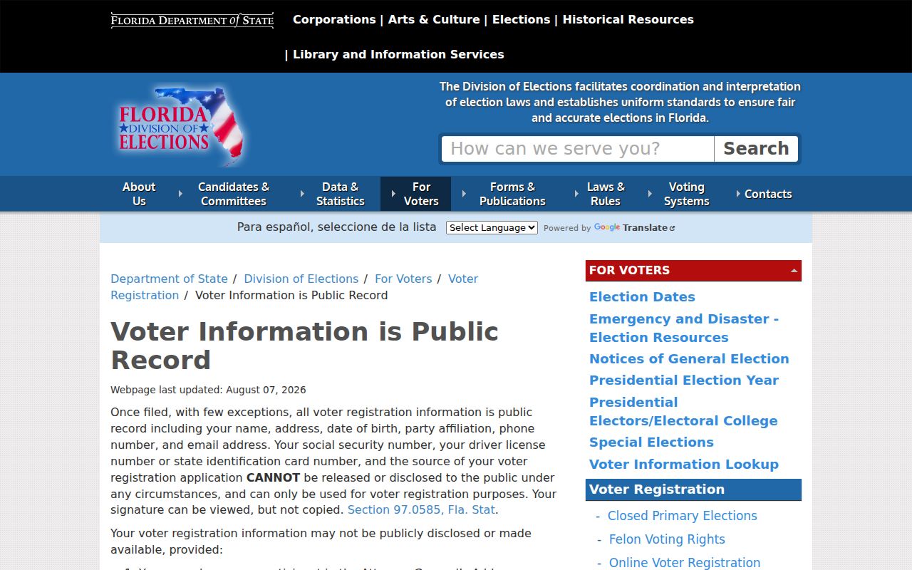 Florida public and protected voter information rules for Ocala neighbors