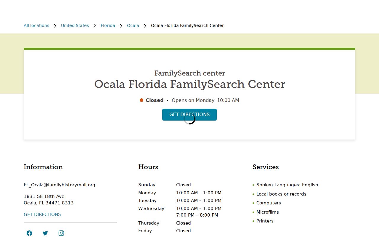 Ocala FamilySearch Center for tracing previous residents